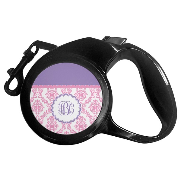 Custom Pink, White & Purple Damask Retractable Dog Leash - Small (Personalized)