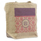 Pink, White & Purple Damask Reusable Cotton Grocery Bag - Front View