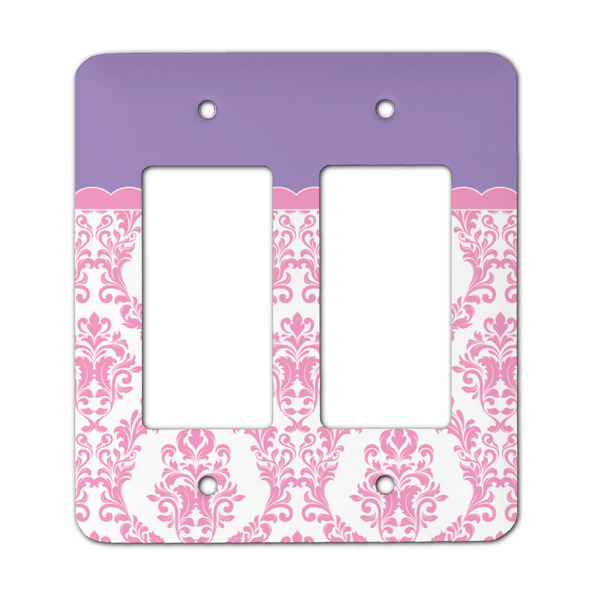 Custom Pink, White & Purple Damask Rocker Style Light Switch Cover - Two Switch