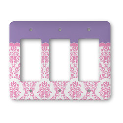 Pink, White & Purple Damask Rocker Style Light Switch Cover - Three Switch