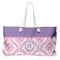 Pink, White & Purple Damask Large Rope Tote Bag - Front View