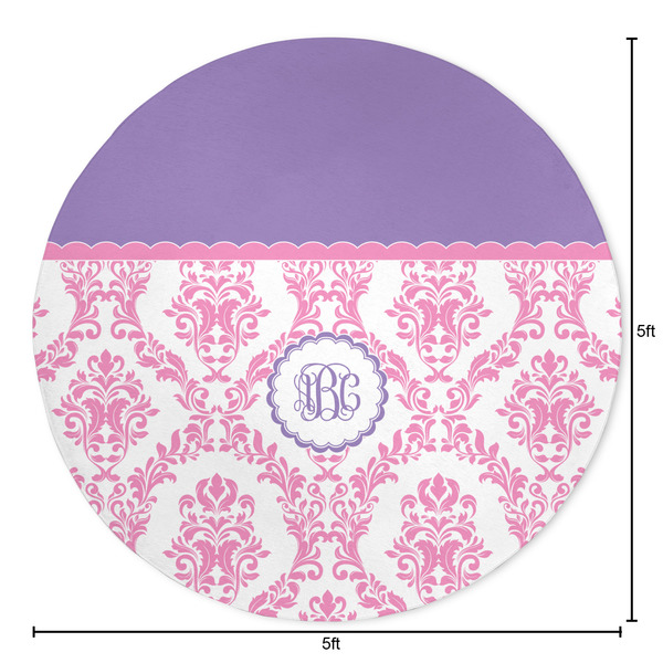 Pink, White & Purple Damask Round Area Rug - Size