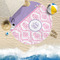 Pink, White & Purple Damask Round Beach Towel Lifestyle