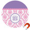 Pink, White & Purple Damask Round Car Magnet