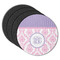 Pink, White & Purple Damask Round Coaster Rubber Back - Main