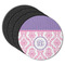 Pink, White & Purple Damask Round Rubber Backed Coasters - Set of 4 (Personalized)