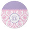 Pink, White & Purple Damask Round Coaster Rubber Back - Single