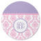 Pink, White & Purple Damask Round Rubber Backed Coaster (Personalized)