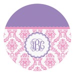 Pink, White & Purple Damask Round Decal - Large (Personalized)