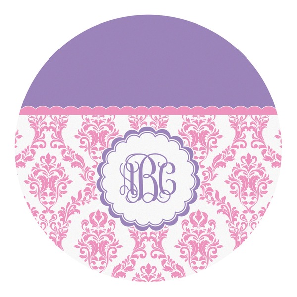Custom Pink, White & Purple Damask Round Decal (Personalized)