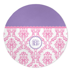 Pink, White & Purple Damask 5' Round Indoor Area Rug (Personalized)