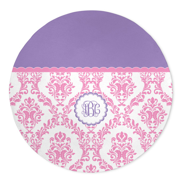 Custom Pink, White & Purple Damask 5' Round Indoor Area Rug (Personalized)