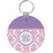 Pink, White & Purple Damask Round Keychain (Personalized)