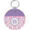 Pink, White & Purple Damask Round Plastic Keychain (Personalized)