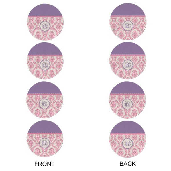 Pink, White & Purple Damask Round Linen Placemats - APPROVAL Set of 4 (double sided)