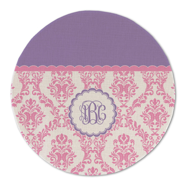 Pink, White & Purple Damask Round Linen Placemats - FRONT (Double Sided)