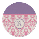 Pink, White & Purple Damask Round Linen Placemat (Personalized)