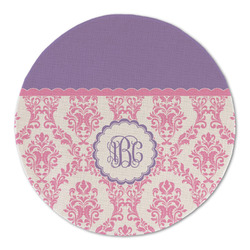 Pink, White & Purple Damask Round Linen Placemat - Single Sided (Personalized)