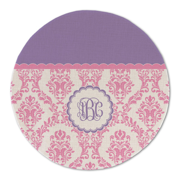 Pink, White & Purple Damask Round Linen Placemats - FRONT (Single Sided)