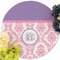 Pink, White & Purple Damask Round Linen Placemats - Front (w flowers)