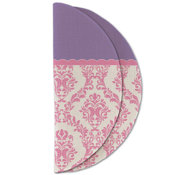 Pink, White & Purple Damask Round Linen Placemats - HALF FOLDED (double sided)