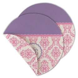 Pink, White & Purple Damask Round Linen Placemat - Double Sided (Personalized)