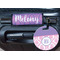 Pink, White & Purple Damask Round Luggage Tag & Handle Wrap - In Context