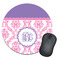 Pink, White & Purple Damask Round Mouse Pad