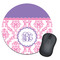 Pink, White & Purple Damask Round Mouse Pad (Personalized)