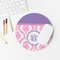 Pink, White & Purple Damask Round Mousepad - LIFESTYLE 2