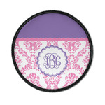Pink, White & Purple Damask Iron On Round Patch w/ Monogram