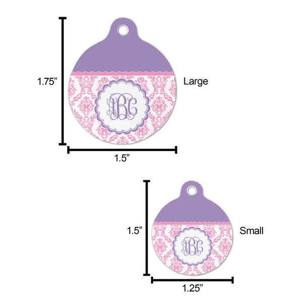 Pink, White & Purple Damask Round Pet ID Tag - Large - Comparison Scale