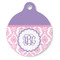 Pink, White & Purple Damask Round Pet ID Tag - Large - Front