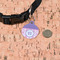 Pink, White & Purple Damask Round Pet ID Tag - Small - In Context