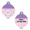 Pink, White & Purple Damask Round Pet Tag - Front & Back