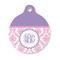 Pink, White & Purple Damask Round Pet ID Tag - Small (Personalized)