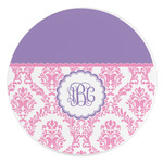 Pink, White & Purple Damask Round Stone Trivet (Personalized)