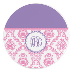 Pink, White & Purple Damask Round Stone Trivet (Personalized)