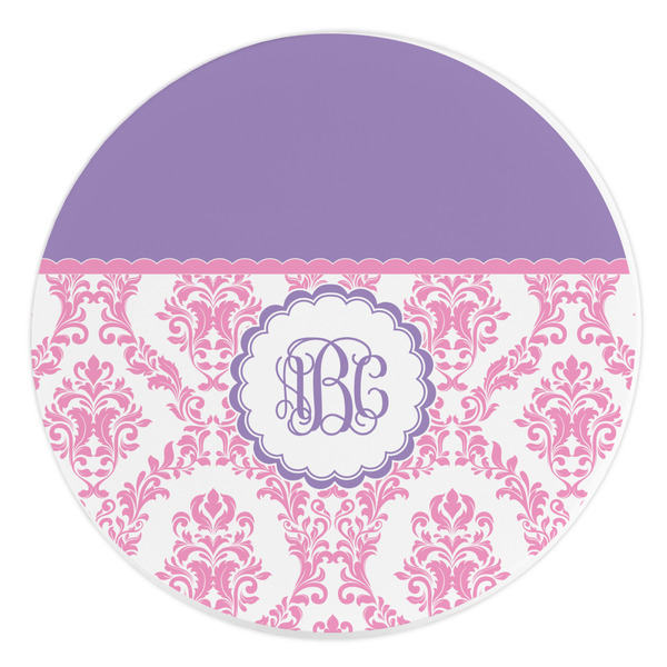 Custom Pink, White & Purple Damask Round Stone Trivet (Personalized)