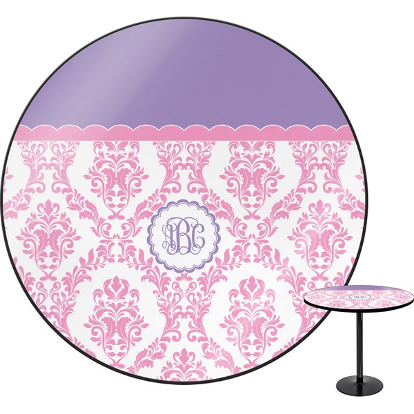 Custom Pink, White & Purple Damask Round Table - 30" (Personalized)