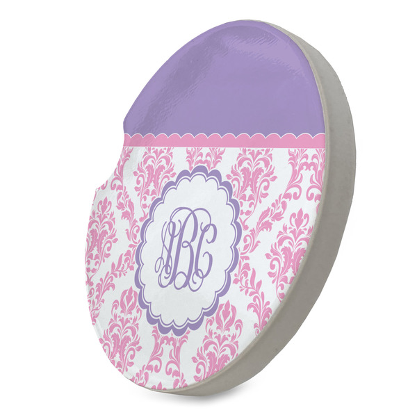 Pink, White & Purple Damask Sandstone Car Coaster - STANDING ANGLE