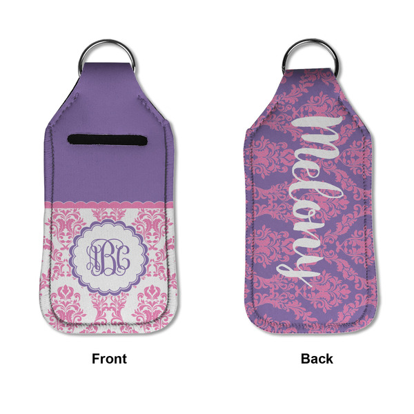 Pink, White & Purple Damask Sanitizer Holder Keychain - Large APPROVAL (Flat)