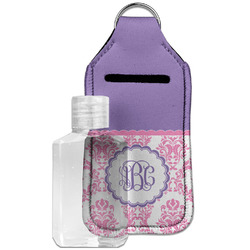 Pink, White & Purple Damask Hand Sanitizer & Keychain Holder - Large (Personalized)
