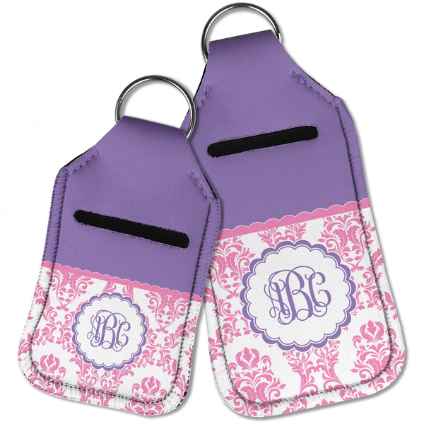 Pink, White & Purple Damask Sanitizer Holder Keychain - Parent Main