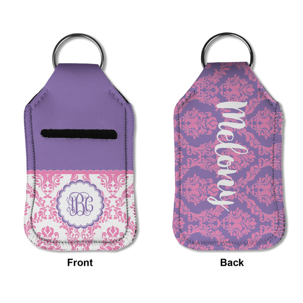 Pink, White & Purple Damask Sanitizer Holder Keychain - Small APPROVAL (Flat)