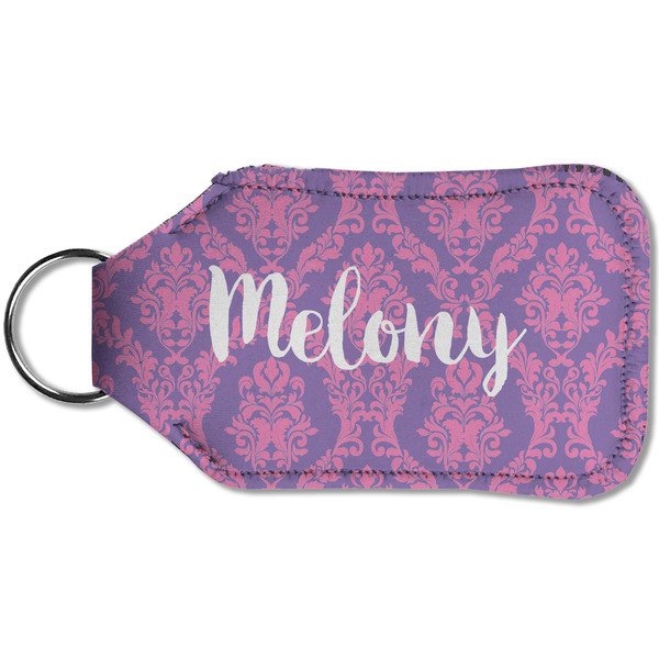 Pink, White & Purple Damask Sanitizer Holder Keychain - Small (Back)