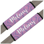 Pink, White & Purple Damask Seat Belt Covers (Set of 2) (Personalized)