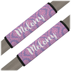 Pink, White & Purple Damask Seat Belt Covers (Set of 2) (Personalized)