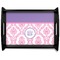 Pink, White & Purple Damask Black Wooden Tray - Large (Personalized)