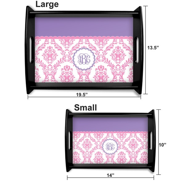 Pink, White & Purple Damask Serving Tray Black Sizes